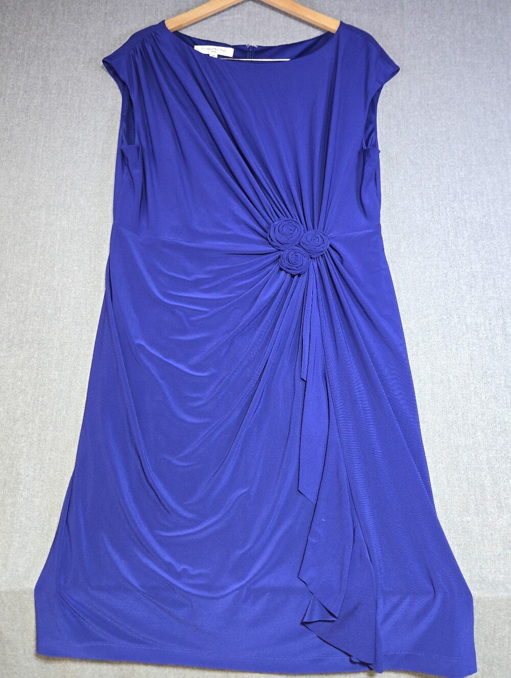 Evan Picone Size 16W Royal Blue Rosette Sheath Ruched Cocktail Dress